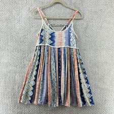 RAGA Dress Womens S Blue Rainbow Abstract Boho Strappy A-line Mini Lined Beach