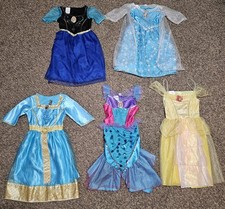 5 Disney Princess Fantasy Play Costumes Girls 4-6X Ariel Belle Merida Anna Elsa
