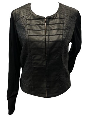 Lola & Sophia New York Black Textured Geometric Faux Leather Jacket Womens L