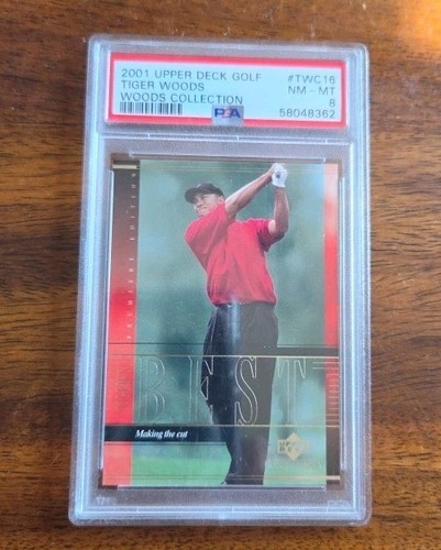 TIGER WOODS PSA 8 NM-MT ROOKIE 2001 Upper Deck Golf #176 Tour Time