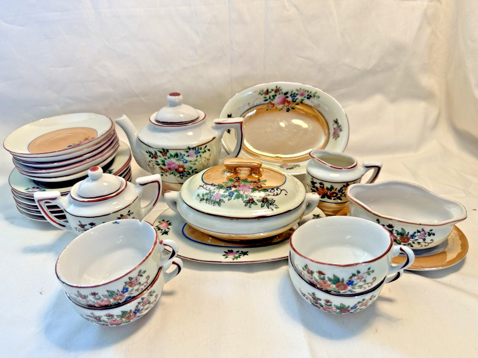 Set Peach Lusterware 25 Piece Set Made In Japan Mid-century