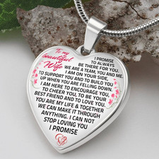 To My Beautiful Wife Necklace Heart Pendant Flowers Gift from Husband I Love You