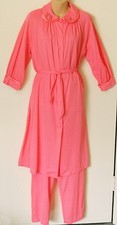 NOS Vtg MCM Sears Nylon Pajamas  Robe Peignoir Set Coral Roses Satin Trim S/M