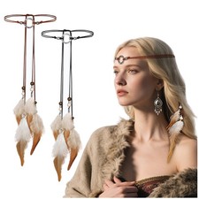 2-Pack Gypsy Feather Headbands Hippie Headpiece Boho Hair Accessories for Wom...