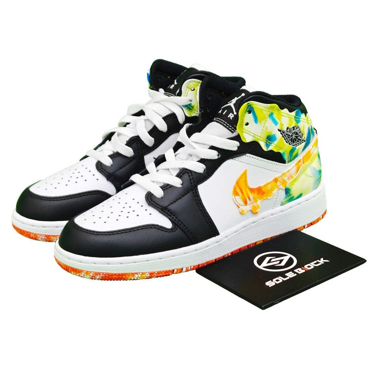 Nike Air Jordan 1 Mid SE GS Drip Retro Sneakers Black White DJ6563