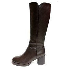 KEYS SCARPE DONNA STIVALI ALTI AL GINOCCHIO CON TACCO MEDIO K-11593 DARK BROWN