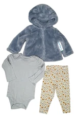 Carters Infant Girl 18 Month 3 Piece Bear Ear Faux Fur Jacket T-Shirt & Leggings