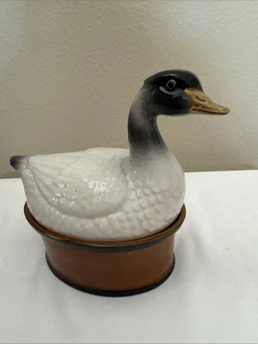 VTG Ceramic Mallard Duck Covered Dish Portugal Secla 