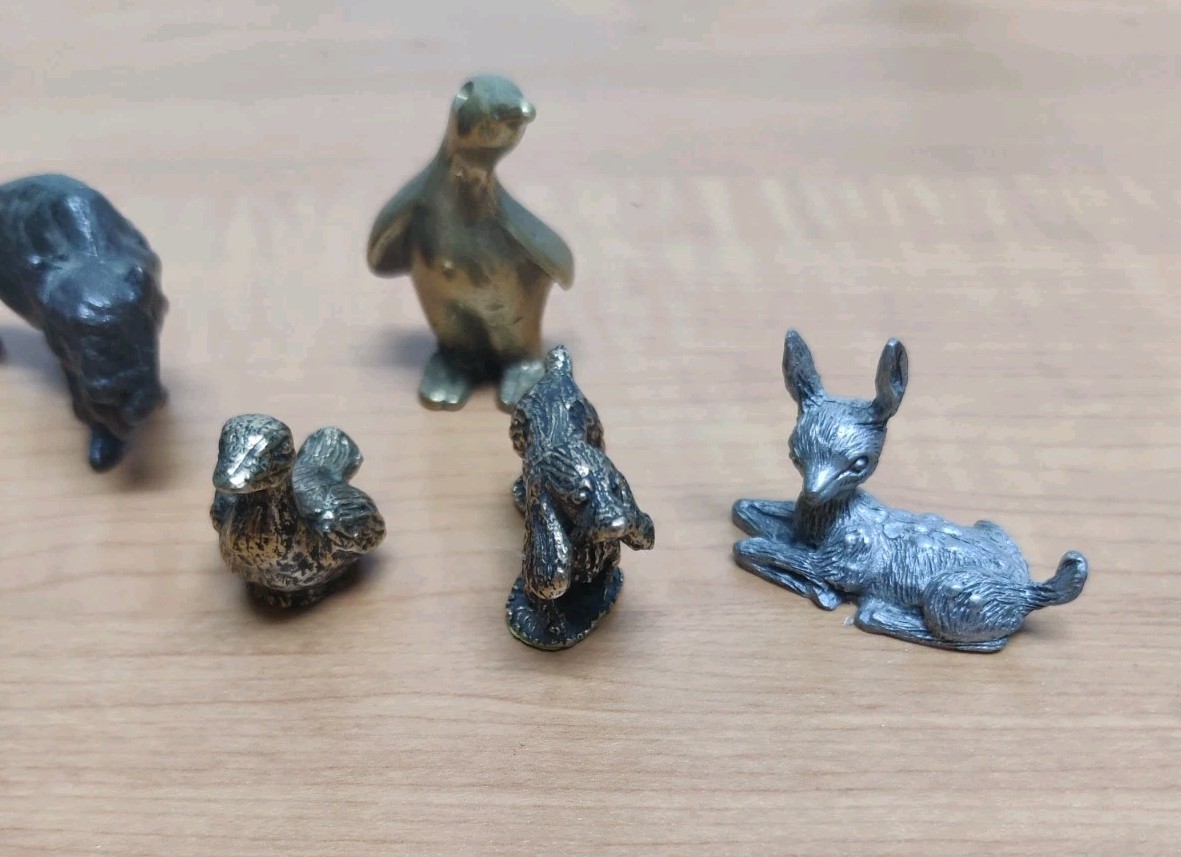 Vintage Lot of 9 Pewter/Bronze Miniature Animal Figurines Collectibles 