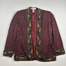 VTG 80's Niteline Della Roufogali Sparkle Sequin Beaded 100 Silk Jacket Size M