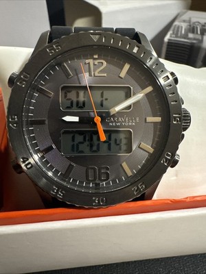 NEW Caravelle New York Analog Digital Men s Sport Watch Black Orange Box