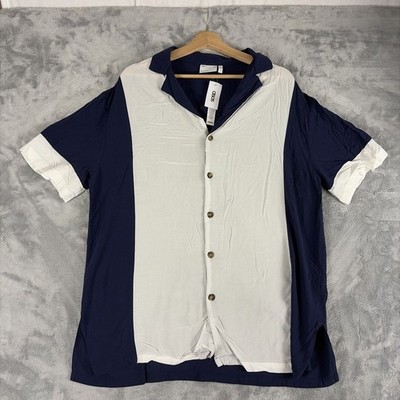 ASOS Design Navy White Colorblock Viscose Short Sleeve Button-Up Shirt Small NWT
