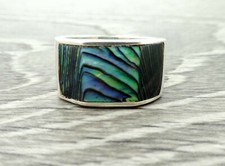 AM Marked Sterling Silver Abalone Band Ring Size 9