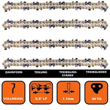 4 saw chains full chisel suitable for Einhell GE-LC 18 Li solo 25cm 3/8" 1.1mm 40TG