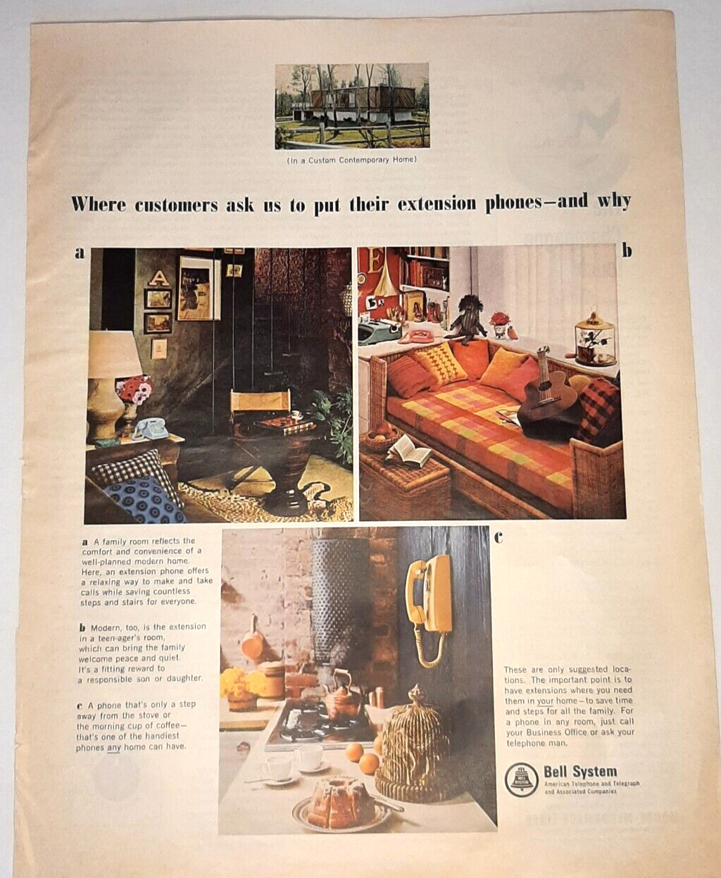 1965 Bell System Vintage Print Ad Telephone Wall Phone Kitchen MCM Livingroom