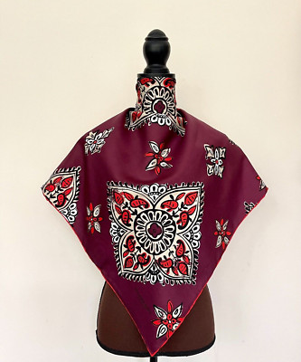 Unisex Burberry Scarf NWT Prorsum Logo Alhambra Lucky Floral Burgundy Silk Wrap