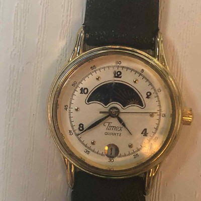 Works! Vintage Timex Ladies Sun & Moon Phase Lunar Dial Calendar Watch |  eBay