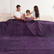 Korbliss Oversized King Fleece Blanket 120x120 Inches - Purple Waffle