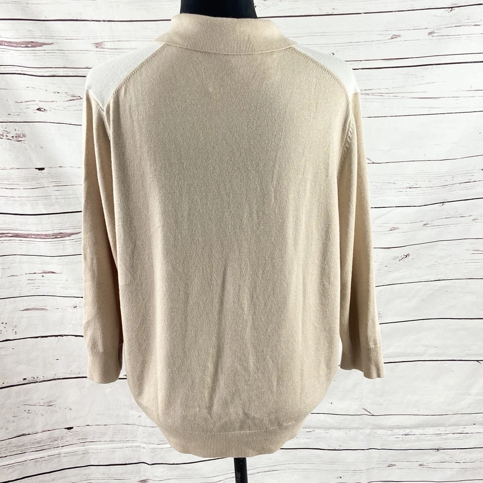 Suéter Ann Taylor Para Mujer XL Marrón Blanco Cárdigan Cuello Abotonado Nuevo Foto 4 de 4