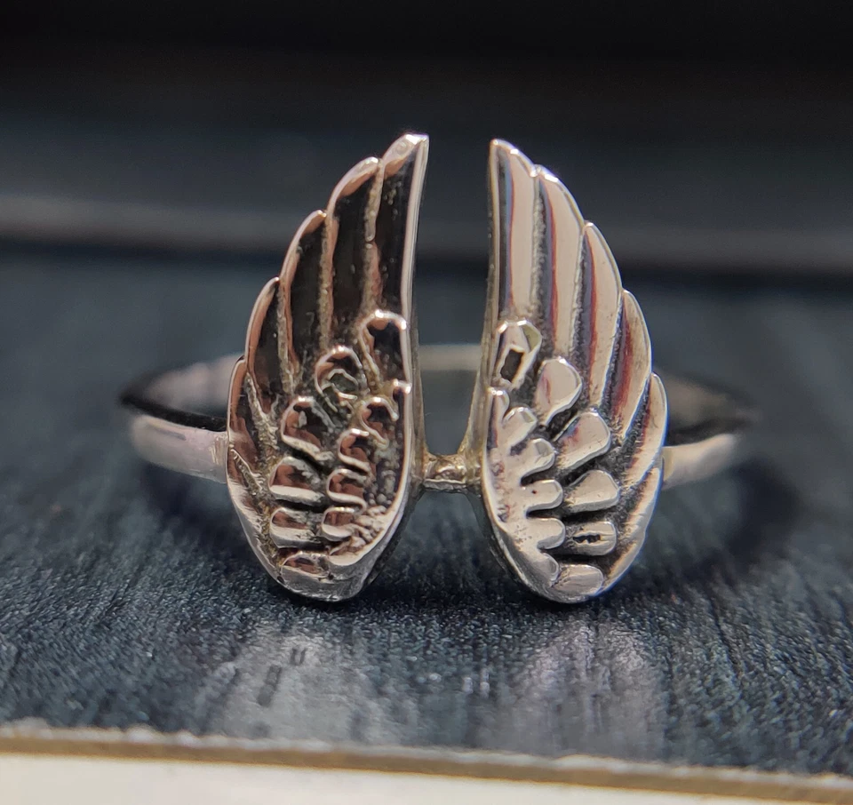 Angel Wings Ring 925 Silver Double Wings Unisex Ring Feathers Ring Guardian Ring - Image 4 of 4