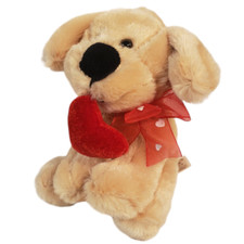 Dan Dee Sm Tan Puppy Dog Red Heart in Mouth Plush Stuffed Animal Toy Valentines