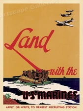 Land With the Marines 1942 WW2 Marines Recruiting Poster - 18x24