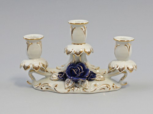 9997575 Three Arm Chandelier with Roses Cobalt Gold Ens Porcelain 18.5x7x11cm - Picture 3 of 3