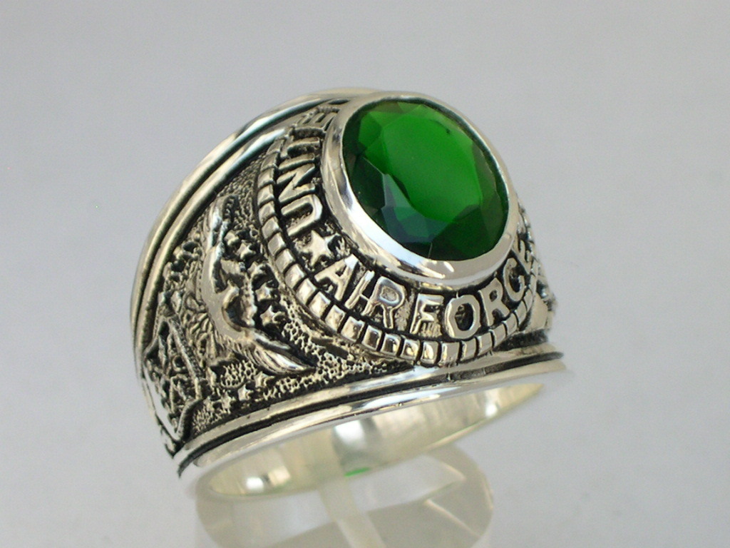 925 Sterling Silver United States Air Force Military May Green Men Ring ...