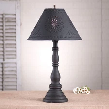 Davenport Wood Table Lamp with Punched Tin Shade in 4 Color Choices/Country Lamp