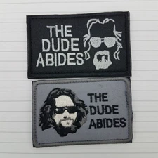 2PCS THE DUDE ABIDES BIG JEFF LEBOWSKI BRIDGES HOOK PATCH EMBROIDERED 