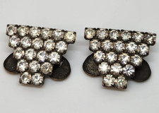 Vtg Musi Shoe Clips - Silver - Rhinestones - Small Triangles - Two Shoe Clips