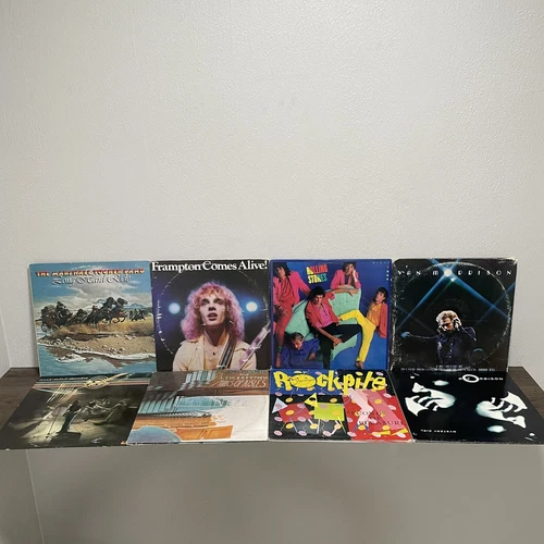 Vintage Lot Of 8 Mixed Vinyl Records Rolling Stones Van Morrison Joni Mitchell