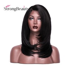 Yaki Short Bob Synthetic Lace Front Wigs for Women L Part Black/Purple/Brown Wig