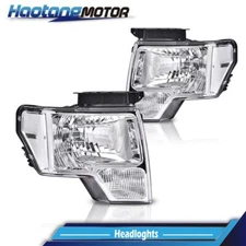 FIT FOR 2009-2014 FORD F150 CLEAR LENS CHROME HOUSING HEADLIGHTS LAMPS LH+RH US