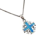 Blue Opal JERUSALEM CROSS Pendant 925 Sterling Silver Necklace with Certificate