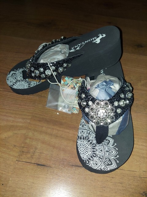 Montana West Black Bling Flip Flops Size 6 | eBay