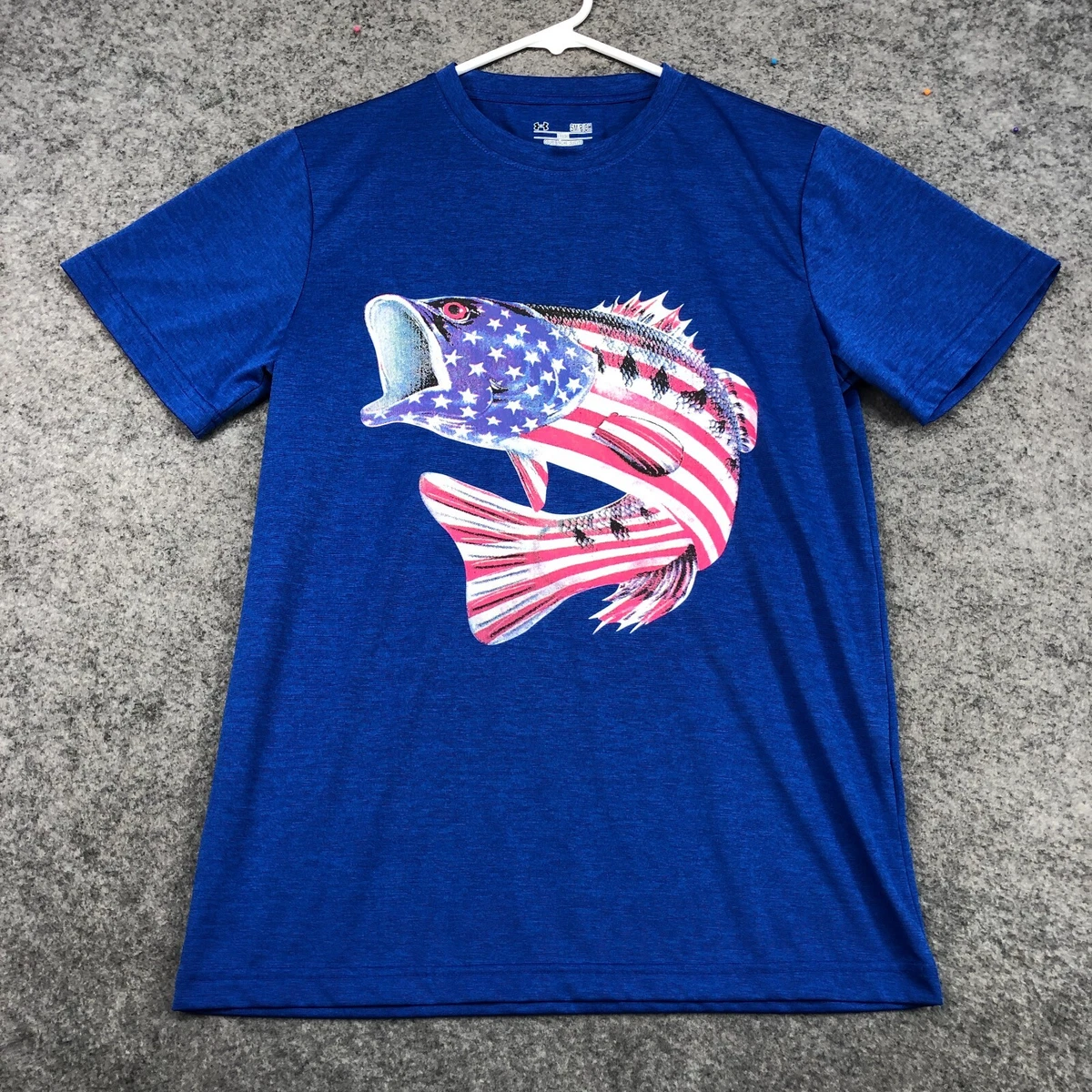 Under Armour Fish T Shirt Adult Small Blue Patriotic Bass Fish