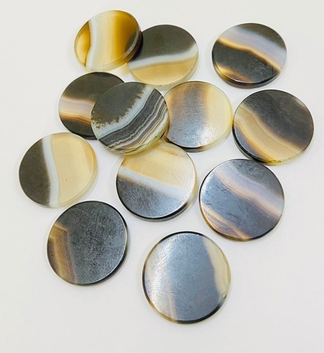 Natural Black Banded Agate Round Shape Flat Cabochon Coin Loose Gemstones - Picture 7 of 10