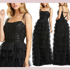 NWT $498 IEENA MAC DUGGAL [ 12 ] 26281 Sequined Bustier Tiered Ruffle Gown #J516