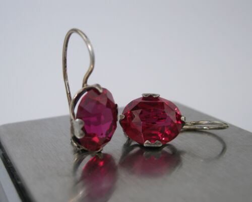 EARRINGS SILVER 875 Ruby corundum stones Soviet Union USSR Vintage Original - Picture 3 of 23