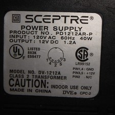 SCEPTRE 120VAC /12VDC,1.2A Power Supply, PD1212AR-P