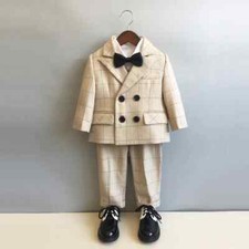 Child Formal Plaid Dress Suits Set Kids Boys Party Show Costume Blazer Pants