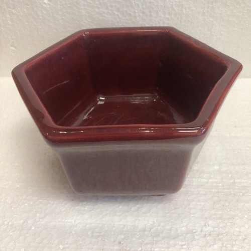 Vintage Haeger 4002 Burgundy USA Pottery Hexagonal 6-Sided Footed Planter Flower - Picture 2 of 17