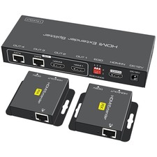 HDMI Extender Splitter 1 in 2 Out Over Cat5e or 6 1 2 Out, Black