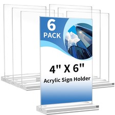 6 Pack 4x6 Inch Clear Acrylic Sign Holders Vertical Tabletop Sign Holder