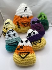 Handmade Crochet Halloween Candy Corn, 7 Pc, Multicolor And Fun.