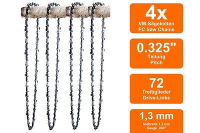 4 Sägeketten VM passend für Homelite EZAuto | 45cm 0.325 72TG 1,3mm