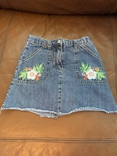 Gymboree Girls Size 7 Denim Jean Skirt Skort w/ Inner Shorts With Embroidery
