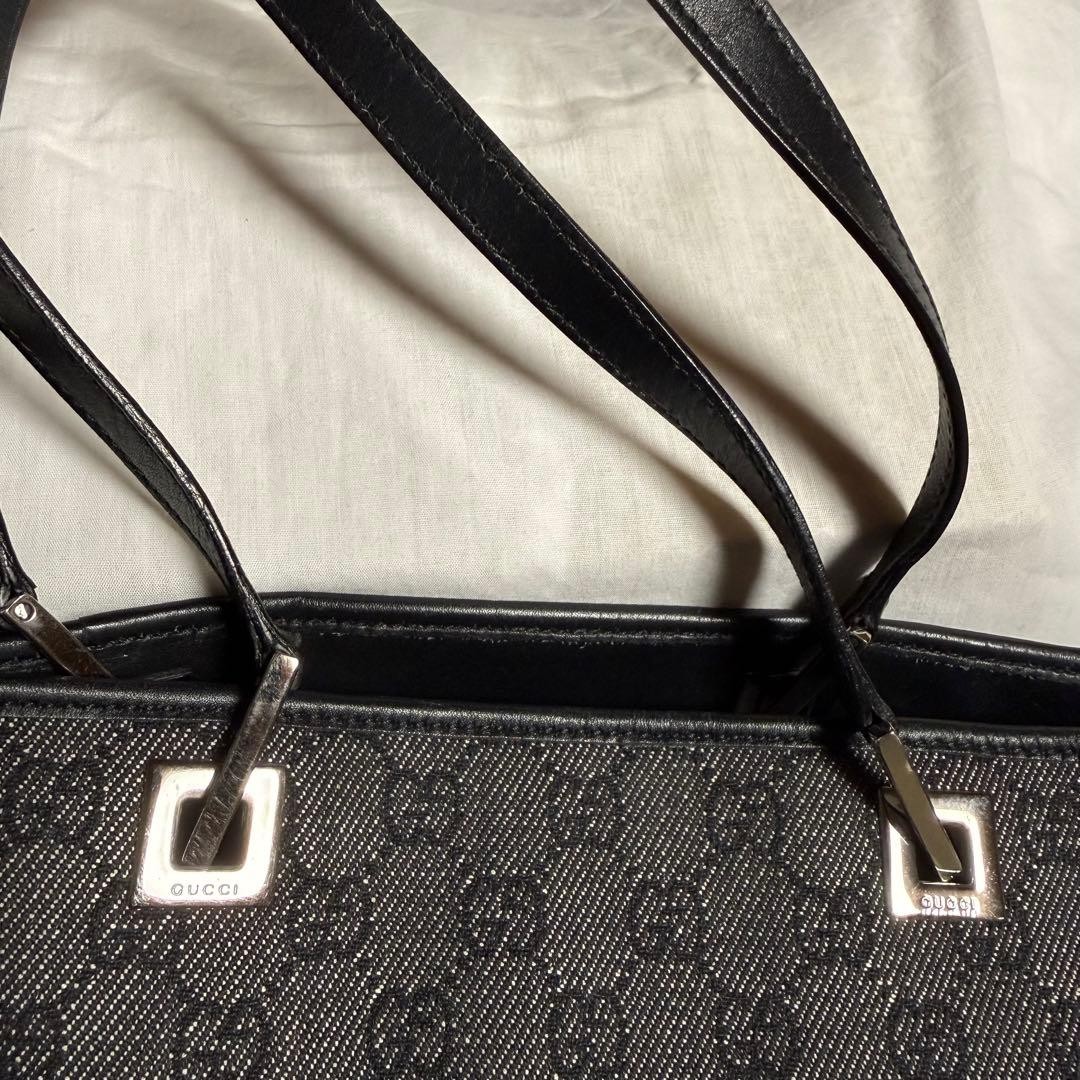 GUCCI Tote Bag Black GG Pattern Bucket Style Authentic Vintage Leather thumbnail 6
