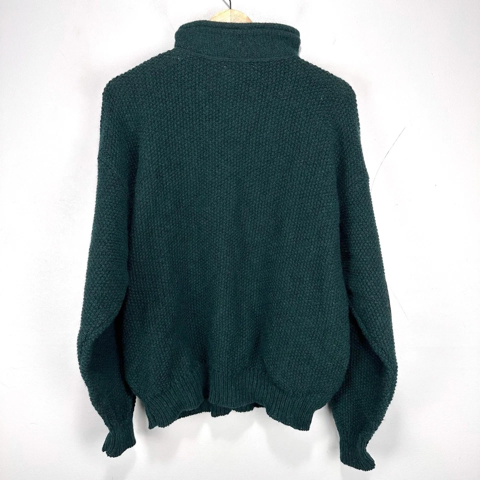 REI Quarter Zip Pullover Sweater Men Large Green Elbow Patch Wool Blend USA Made - Image 2 of 4